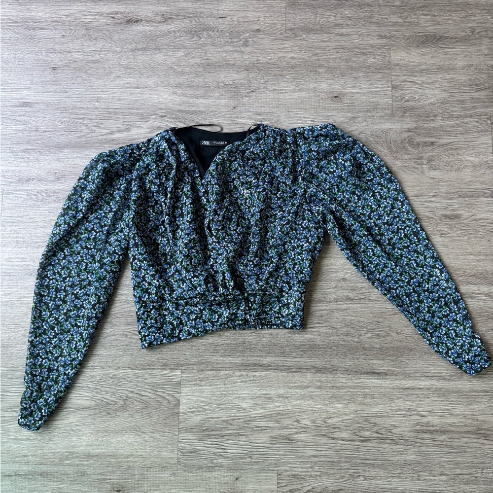 Zara Black and Blue Floral Blouse